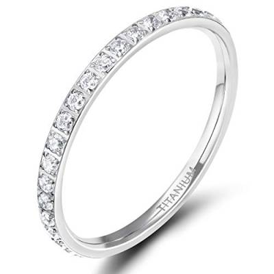 Zakk Eternity Ring 2mm Damen Ewigkeitsringe Titan Verlobungsringe Eheringe Trauringe Memoirering mit Zirkonia Silber Gold Rosegold (Silber, 57 (18.1) von Zakk