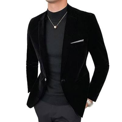 ZenaHa Sakko Herren, Herren Blazer Aus Samt, Schmale Passform, Warme Anzugjacke, EIN Knopf Anzugsmantel, Elegante Freizeitjacke, Hochzeitsfeier, Smoking Dinnerjacke, Schwarz, L von ZenaHa