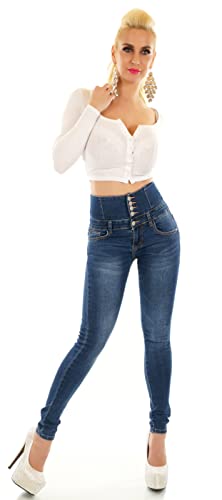 Zeralda Fashion Damen Jeans Hose High Waist Röhrenjeans Röhre Skinny Corsage hoher Bund XS-XL (XL, Dunkelblau-4434) von Zeralda Fashion