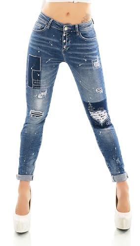 Zeralda Fashion Damen Jeans Hose Skinny Stretch Denim Röhrenjeans Risse Farbflecken Flicken Destroyed Look XS-XL (DE/NL/SE/PL, Alphanumerisch, XL, Regular, Regular, Blau-7283) von Zeralda Fashion