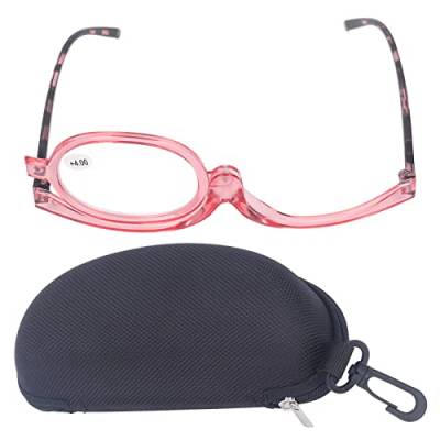Vergrößerungs-Augen-Make-up-Brille, Herunterklappbare Transparente Rosafarbene Rahmen-Faltkosmetikbrille für Frauen (+4.00) von Zerodis
