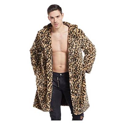 Zhiyao Herren Pelzmantel Leopard/Tiger Muster Warme Winterjacke Kunstpelz Mantel Flauschige Fellmantel Nerzmantel Parka Jacke Wintermantel von Zhiyao