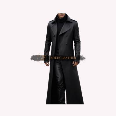 Echtleder Steampunk Mantel, Handgefertigter Herren Ledermantel, Leder Trench Gothic Schwarzer Langer Geschenk Für Ihn von ZoefyLeather