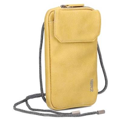 Zwei Handytasche zum Umhängen MP30 Smartphone-Etui 19 x 10 cm, Kleingeldfach + 4 Kartensteckfächer, umlaufender Reißverschluss, längenverstellbarer Riemen, hochwertiges Kunstleder (Lemon) von Zwei