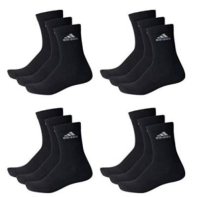 adidas CUSHIONED CREW Tennissocken Sportsocken Damen Herren Unisex 12 Paar, Farbe:Black, Socken & Strümpfe:43-45 von adidas