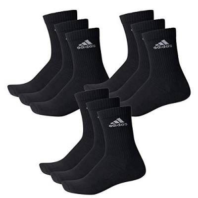 adidas CUSHIONED CREW Tennissocken Sportsocken Damen Herren Unisex 9 Paar, Farbe:Black, Socken & Strümpfe:40-42 von adidas