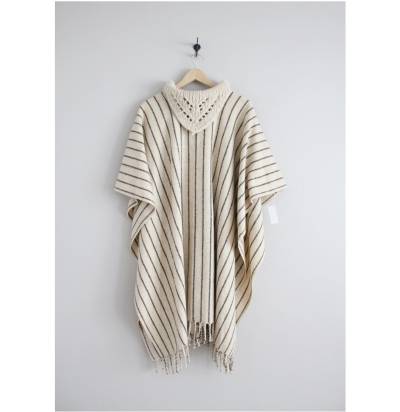 Gestreifter Wolle Poncho | Umhang Kragen Creme Wollcape von allencompany