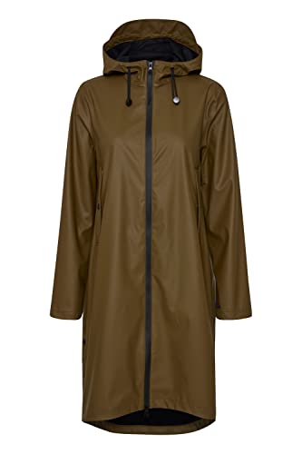 b.young BYAVAN COAT 3 Damen Windbreaker Übergangsjacke Regenjacke Regenmantel mit Kapuze und Zugbändern lange Passform Knopfleisten an den Seiten, Größe:34, Farbe:Military Olive (190622) von b.young