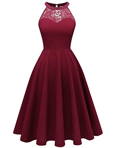 Bbonlinedress Abendkleider elegant für Hochzeit Sommerkleid Damen Festliche Kleider Neckholder Cocktailkleid Brautjungfer Hochzeitskleider Claret L von Bbonlinedress