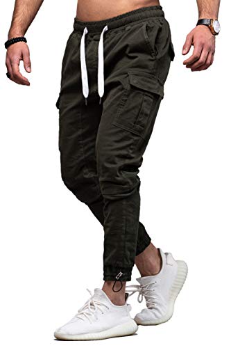 behype. Herren Cargo Chino-Hose Jogger Jeans-Hose 80-8388 Khaki W34 von behype.