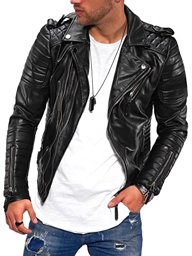 behype. Herren Kunstlederjacke Übergangsjacke Biker-Style Jacket Schwarz Black BH_MT-88-Schwarz-S von behype.