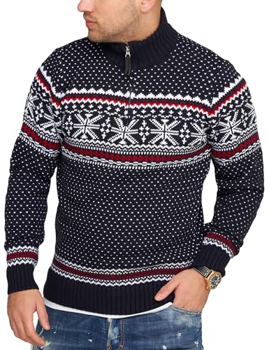 behype. Herren Troyer Winter Strickpullover im Norweger-Look mit Stehkragen CR_7799-Navy-S von behype.