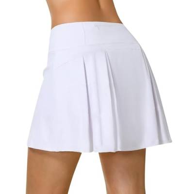 beroy Damen Tennisrock mit Shorts High Waist Plissiert Sportrock Minirock Golfrock Modisch Sommerrock Laufenrock Weiß XXL von beroy