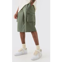 Mens Tall Elastic Relaxed Lightweight Stretch Cargo Short Short - Khaki - M, Khaki von boohooman