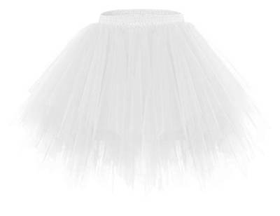 bridesmay Damen Tüll Rock Petticoat Unterrock Kurz Ballett Tutu 50er Rockabilly Tütü Mini Rock Karneval Kostüm Crinoline Weiß White M von bridesmay