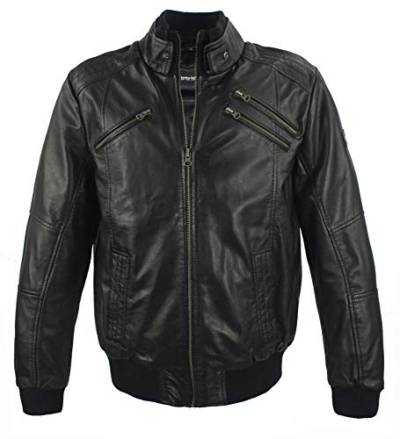 bruno banani - Herren Lederjacke Bomberjacke Lammnappa schwarz Größe 48 von bruno banani