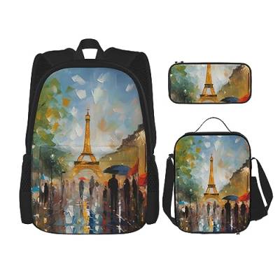 3-teiliger Rucksack, Eiffelturm, Regenschirm, Rucksack, Lunch-Tasche, Federmäppchen, Reise-Laptop-Rucksack, Büchertasche, Lunchbox, Thermo-Kühltasche, Kulturbeutel, Aufbewahrungstasche für Reisen, von cfpolar