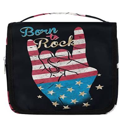 Born to Rock Kulturbeutel zum Aufhängen, tragbare Make-up-Kosmetiktasche für Frauen mit Aufhängehaken, wasserabweisender Kulturbeutel, Organizer für Toilettenartikel, Dusche, Badezimmer, von cfpolar