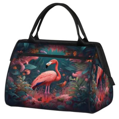 Flamingo Fowers Leaves Gym Bag for Women Men, Travel Sports Duffel Bag with Trolley Sleeve, Waterproof Sports Gym Bag Weekender Overnight Bag Carry On Tote Bag for Travel Gym Sport, Flamingo Fowers von cfpolar