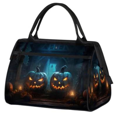 Halloween Kürbis Kerze Haus Muster Turnbeutel für Damen Herren, Reise Sport Duffel Bag mit Trolleyhülle, wasserdichte Sport Gym Bag Weekender Übernachtung Tasche Carry On Tote Bag für Reisen Gym von cfpolar