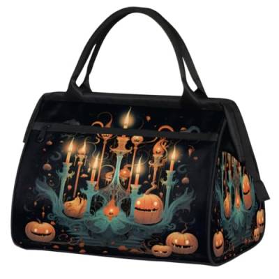 Halloween Kürbis Kerze Turnbeutel für Damen Herren, Reise Sport Duffel Bag mit Trolleyhülle, wasserdichte Sport Gym Bag Weekender Übernachtung Tasche Carry On Tote Bag für Reisen Gym Sport, von cfpolar