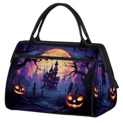 Halloween Kürbisse Baum Fledermaus Haus Turnbeutel für Damen Herren, Reise Sport Duffel Bag mit Trolleyhülle, wasserdichte Sport Gym Bag Weekender Übernachtung Tasche Carry On Tote Bag für Reisen Gym von cfpolar