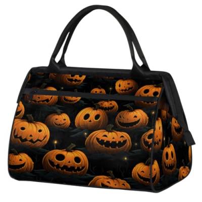 Happy Halloween Kürbisse Kerze Turnbeutel für Damen Herren, Reise Sport Duffel Bag mit Trolleyhülle, wasserdichte Sport Gym Bag Weekender Übernachtung Tasche Carry On Tote Bag für Reisen Gym Sport, von cfpolar