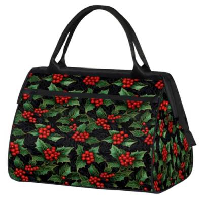 Merry Christmas Berry Holly Leaves Gym Bag for Women Men, Travel Sports Duffel Bag with Trolley Sleeve, Waterproof Sports Gym Bag Weekender Overnight Bag Carry On Tote Bag for Travel Gym Sport, Merry von cfpolar