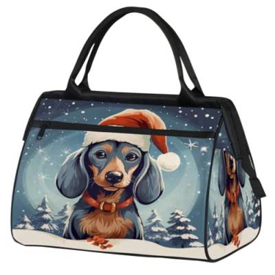 Merry Christmas Dog Snowflakes Gym Bag for Women Men, Travel Sports Duffel Bag with Trolley Sleeve, Waterproof Sports Gym Bag Weekender Overnight Bag Carry On Tote Bag for Travel Gym Sport, Frohe von cfpolar