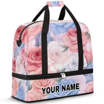 Personalisierbare Reisetasche für Damen und Herren, personalisierbar, Sporttasche mit Schuhfach, faltbare Tanztasche, Wochenendtasche, Übernachtungstasche, bunte Rosenblüten, Bunte Rosenblüten, von cfpolar