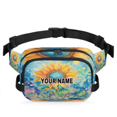 Personalisierte Bauchtasche für Männer und Frauen, wasserdicht, individueller Namen, Reise-Hüfttasche, Brustgürtel, Bauchtasche, Umhängetasche, Geldbörse, Aquarell-Sonnenblume, Wasserfarbe von cfpolar