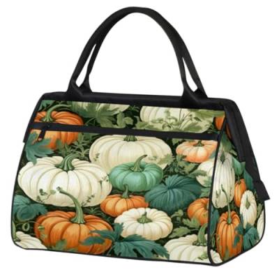 Pumpkin Leaves Gym Bag for Women Men, Travel Sports Duffel Bag with Trolley Sleeve, Waterproof Sports Gym Bag Weekender Overnight Bag Carry On Tote Bag for Travel Gym Sport, Kürbisblätter, von cfpolar