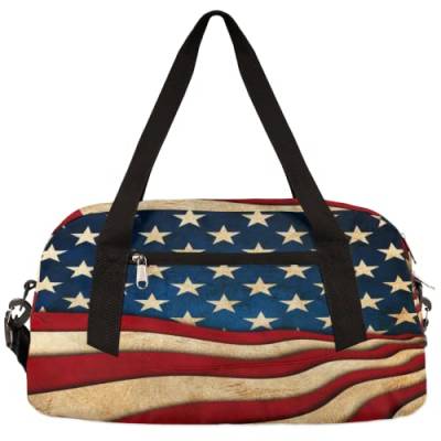 Retro USA Amerikanische Flagge Kinder Duffle Bag Mädchen Tanztasche Leicht Wasserabweisend Faltbar Sport Gym Bag Weekender Übernachtung Übernachtung Handgepäck Reisetasche für Jungen Mädchen von cfpolar