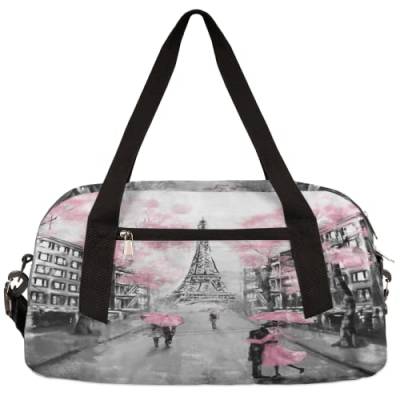 Vintage Eiffelturm Paar Mit Regenschirm Kinder Duffle Bag Mädchen Tanztasche Leicht Wasserabweisend Faltbar Sport Gym Bag Weekender Übernachtung Übernachtung Handgepäck Reisetasche für Jungen Mädchen von cfpolar