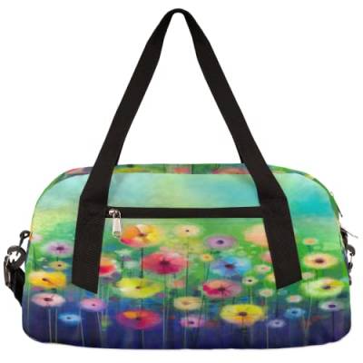 Wasserfarbe Blumen Kinder Duffle Bag Mädchen Tanztasche Leicht Wasserabweisend Faltbar Sport Gym Bag Weekender Übernachtung Übernachtung Handgepäck Reisetasche für Jungen Mädchen von cfpolar