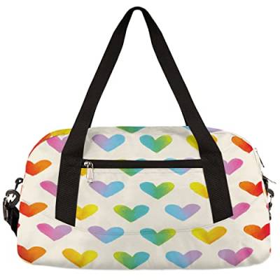 Wasserfarbe Regenbogen Herzen Kinder Duffle Bag Mädchen Tanztasche Leicht Wasserabweisend Faltbar Sport Gym Bag Weekender Übernachtung Übernachtung Handgepäck Reisetasche für Jungen Mädchen von cfpolar