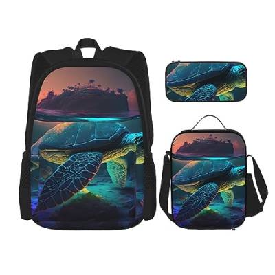 cfpolar 3 Stück Rucksack, Mond Stern Bäume Rucksack Mittagessen Tasche Federmäppchen Reise Laptop Rucksack Büchertasche Lunch Box Thermo-Kühltasche Kulturbeutel Aufbewahrungstasche Für Arbeit Picknick von cfpolar