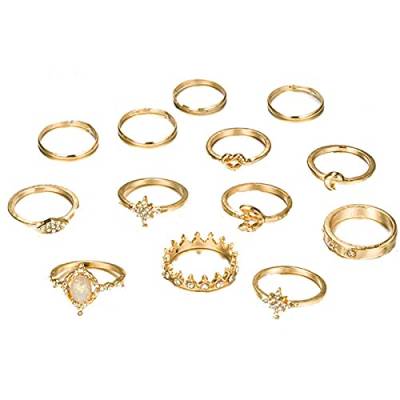 chiphop Ringset Damenring Bohemian 13 Stück Ring Goldene Ringe Ringer Shirt Herren (Golden, One Size) von chiphop