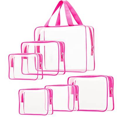 6pcs Clear Cosmetic Bags, TSA Approved Toiletry Bag Set Crystal Clear Travel Bag Organization PVC Clear Makeup Bags Luggage Pouch Carry on Airport Airline Compliant Bag with Zipper Handle Women Men, 6 von choshion