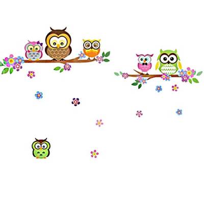 denoda® Eulen, Äste und Blumen - Wandsticker (Owl Wanddekoration Wohndeko Kinderzimmer Baby-Zimmer Jugendzimmer Wohnzimmer niedlich süß) von denoda