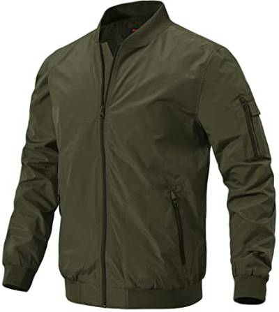 donhobo Herren Bomberjacke Freizeit Übergangsjacke Leichte Fliegerjacke Stehkragen Pilotenjacke Herbst Frühling Blouson mit Reißverschlusstaschen (Grün, L) von donhobo