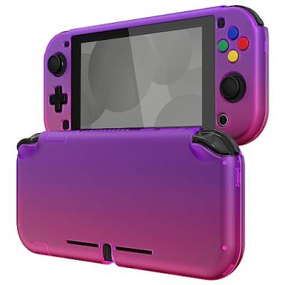 eXtremeRate Schutzhülle für Nintendo Switch Lite,Schutzhülle Case Hülle Schale Tasche Zubehör für Nintendo Switch Lite Joycon Konsole&1 x Panzerglas Schutzfolie mit weißem Rand(Klare Lila Rosa) von eXtremeRate