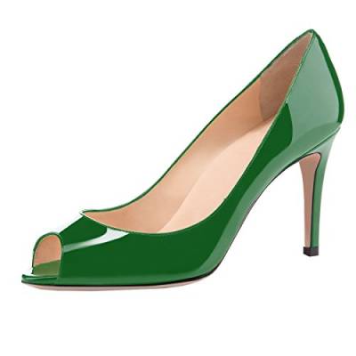 elashe Damen Peeptoe Pumps | 8cm Stiletto High Heel | Bequeme Lack Stilettos Grün EU39 von elashe