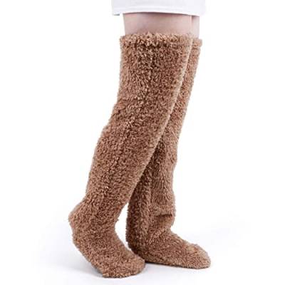 Damen Kniestrümpfe Plüsch Overknee Socken Flauschig Damen Strümpfe Stulpen Teddy lange Beinwärmer Winter Warme Schlafsocken - Frauen Schlafen Zuhause Wintersocken Weihnachten Gift für Damen Mädchen von errcom