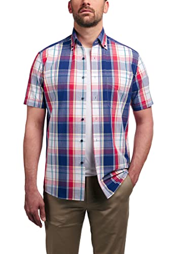 ETERNA Regular Fit Casualhemd Kurzarm Button Down Kragen Seersucker Karo rot Größe 42 von ETERNA