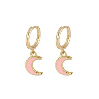 Ohrringe Ohrstecker Damen Schmuck Earrings Bunte Ohrringe Für Frauen Und Mädchen, Tropfendes Öl, Mond, Stern,   Piercing, W0417-Rosa von exdas