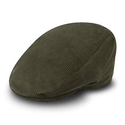 fiebig Cord Flatcap für Damen & Herren | Schiebermütze aus Baumwolle mit gestepptem Innenfutter | Flache Cordmütze Made in Italy (62-XXL, grün) von fiebig