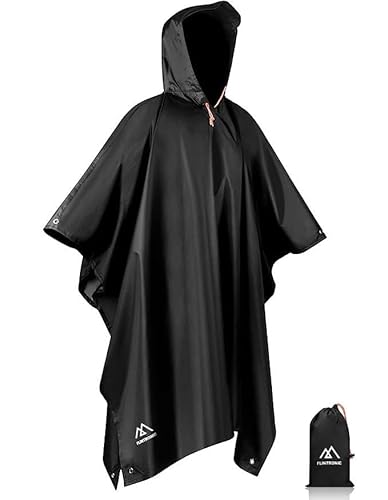 flintronic Wasserdichter Regenponcho, Leichter regenschutz Regencape, 3 in 1 wiederverwendbarer Regenmantel für Fahrrad Wandern, Camping, Angeln- Herren & Damen, Schwarz von flintronic