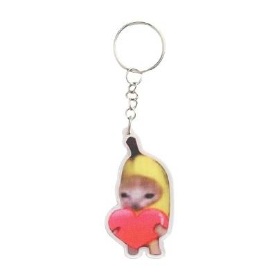 Banana Cat Happy Cat Cute Funny Key Pendant Key Chain, Novelty Crying Banana Cat Keychain, Banana Pendant for Women Men von generic