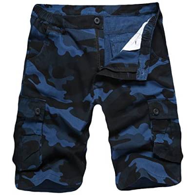 iCKER Herren Cargo Shorts Camouflage Freizeit männer Kurze Hose Lose Fit Baumwolle Bermuda Camo Shorts Sommer,Camo Blau,36 von iCKER